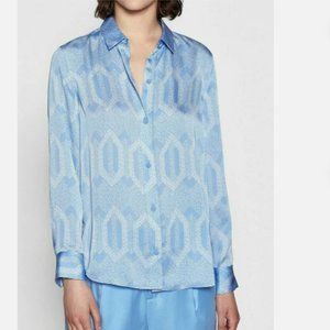 Equipment Femme Women Leema Collared Abstract Button Down Blouse Top Blue Size M
